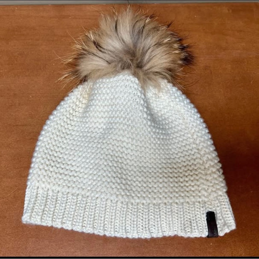 Rudsak Knitted Beige Pom Pom (Raccoon Fur) Toque (One Size)